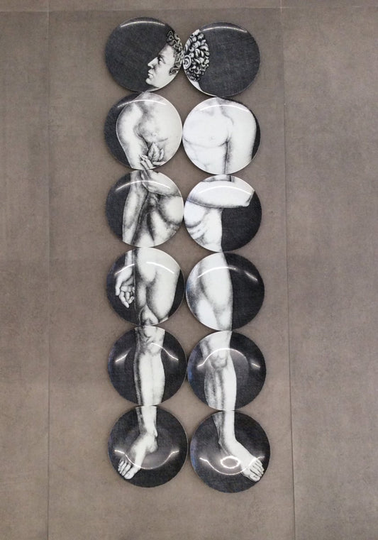 Black and White Adamo Plates by Piero Fornasetti, 1980s, Set of 12