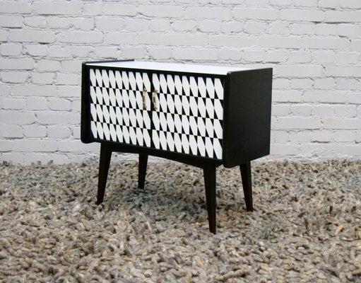 Black and White Cabinet with a Glass Top, 1950s-QFD-1001436