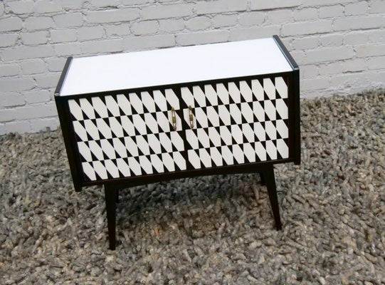 Black and White Cabinet with a Glass Top, 1950s-QFD-1001436