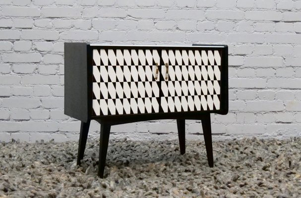 Black and White Cabinet with a Glass Top, 1950s-QFD-1001436