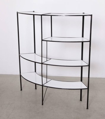 Black and White Vitrolite Glass Wrought Iron Shelf by Frederick Weinberg-SFD-824950