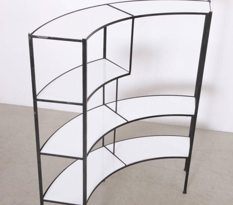 Black and White Vitrolite Glass Wrought Iron Shelf by Frederick Weinberg-SFD-824950