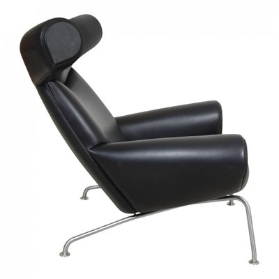 Black Aniline Leather EJ-100 Ox Chair by Hans J. Wegner for Erik Jørgensen, 1960s