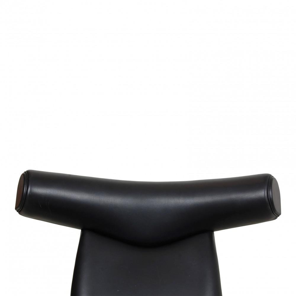 Black Aniline Leather EJ-100 Ox Chair by Hans J. Wegner for Erik Jørgensen, 1960s