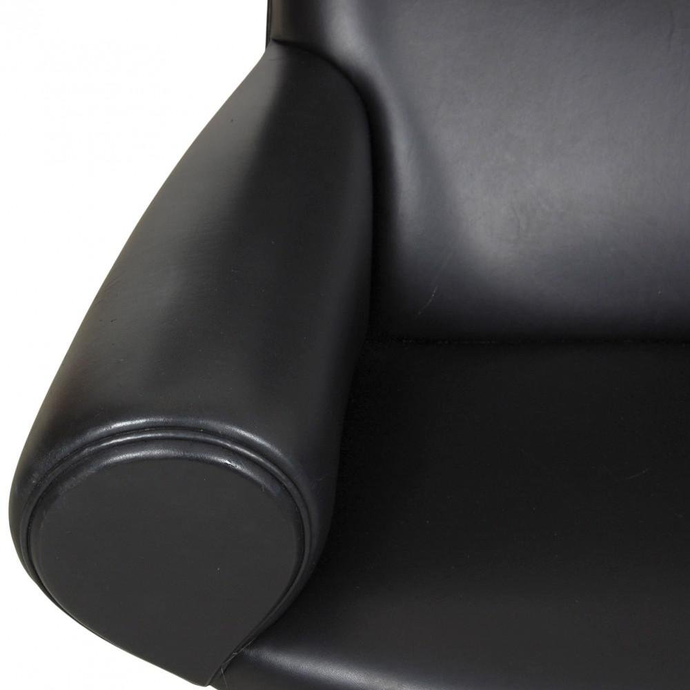 Black Aniline Leather EJ-100 Ox Chair by Hans J. Wegner for Erik Jørgensen, 1960s