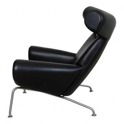 Black Aniline Leather EJ-100 Ox Chair by Hans J. Wegner for Erik Jørgensen, 1960s-MTD-1400700