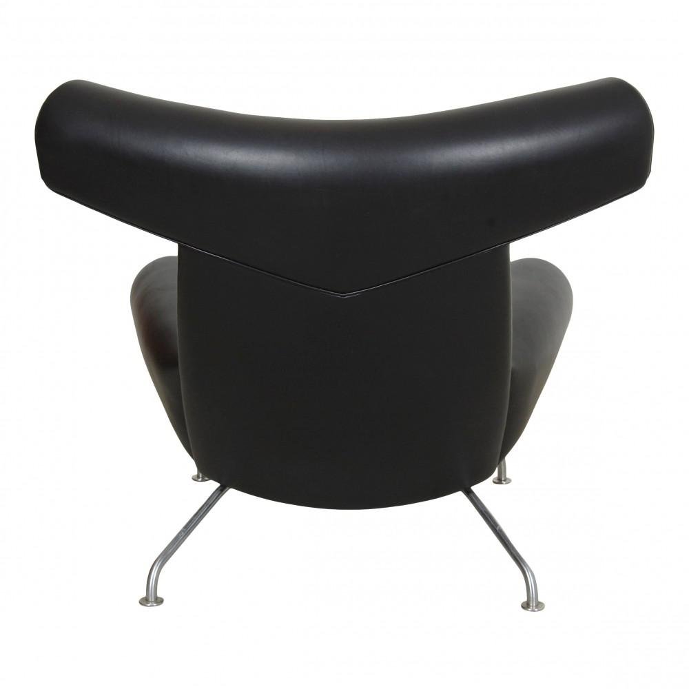 Black Aniline Leather EJ-100 Ox Chair by Hans J. Wegner for Erik Jørgensen, 1960s