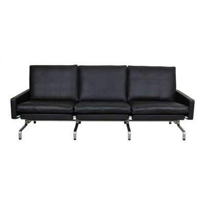 Black Aniline Leather Pk-31/3 Sofa by Poul Kjærholm, 1970s-MTD-1400831