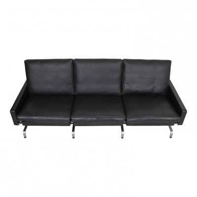 Black Aniline Leather Pk-31/3 Sofa by Poul Kjærholm, 1970s-MTD-1400831