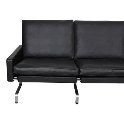 Black Aniline Leather Pk-31/3 Sofa by Poul Kjærholm, 1970s-MTD-1400831