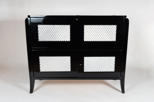 Black Bar Cabinet with Silver Inlays by Jean Pascaud, 1930s