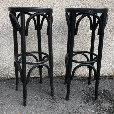 Black Bistro Stools in the Style of Thonet, 1980s, Set of 2-SDV-754268