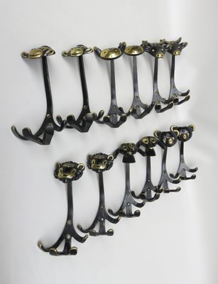 Black Brass Animal Cloakroom Hook by Walter Bosse, 1950s, Set of 12-EY-1403058