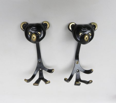 Black Brass Animal Cloakroom Hook by Walter Bosse, 1950s, Set of 12-EY-1403058