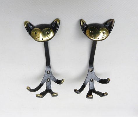 Black Brass Animal Cloakroom Hook by Walter Bosse, 1950s, Set of 12-EY-1403058