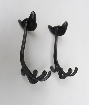 Black Brass Animal Cloakroom Hook by Walter Bosse, 1950s, Set of 12-EY-1403058