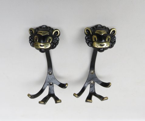 Black Brass Animal Cloakroom Hook by Walter Bosse, 1950s, Set of 12-EY-1403058