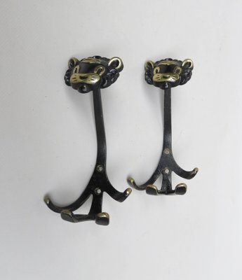 Black Brass Animal Cloakroom Hook by Walter Bosse, 1950s, Set of 12-EY-1403058