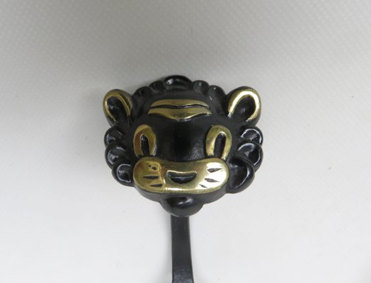 Black Brass Animal Cloakroom Hook by Walter Bosse, 1950s, Set of 12-EY-1403058