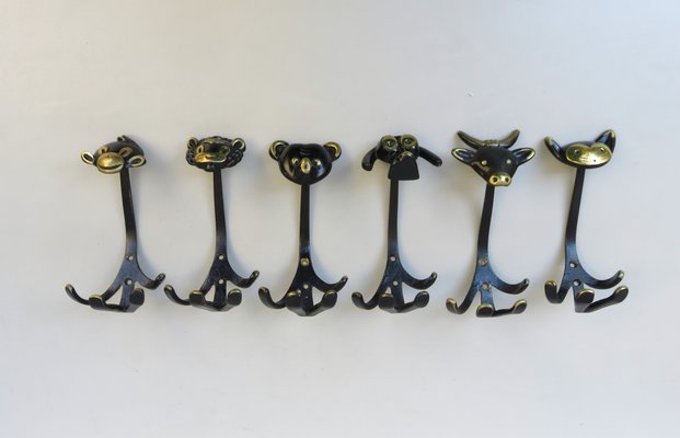 Black Brass Animal Cloakroom Hook by Walter Bosse, 1950s, Set of 12-EY-1403058