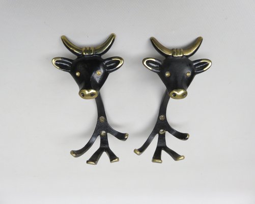 Black Brass Animal Cloakroom Hook by Walter Bosse, 1950s, Set of 12-EY-1403058