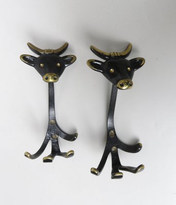 Black Brass Animal Cloakroom Hook by Walter Bosse, 1950s, Set of 12-EY-1403058