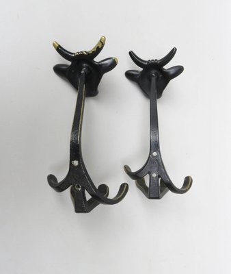 Black Brass Animal Cloakroom Hook by Walter Bosse, 1950s, Set of 12-EY-1403058