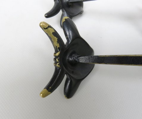 Black Brass Animal Cloakroom Hook by Walter Bosse, 1950s, Set of 12-EY-1403058