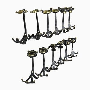 Black Brass Animal Cloakroom Hook by Walter Bosse, 1950s, Set of 12-EY-1403058