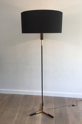 Black & Brass Lacquered Metal Parquet Floor Lamp-BA-1365545