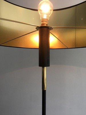 Black & Brass Lacquered Metal Parquet Floor Lamp-BA-1365545