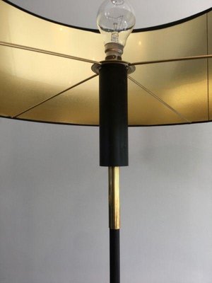 Black & Brass Lacquered Metal Parquet Floor Lamp-BA-1365545