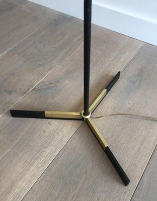 Black & Brass Lacquered Metal Parquet Floor Lamp-BA-1365545