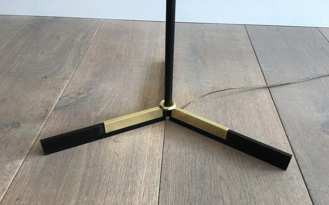 Black & Brass Lacquered Metal Parquet Floor Lamp-BA-1365545