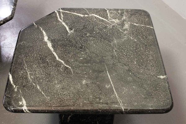 Black Carrara Marble Side Tables with Oblique Angles, Italy, 1970s, Set of 3-IXC-1409614