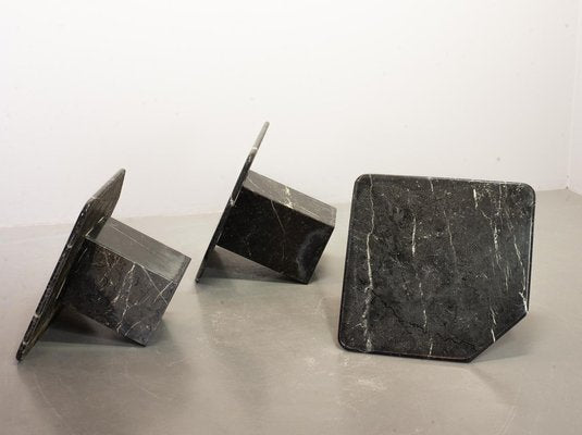 Black Carrara Marble Side Tables with Oblique Angles, Italy, 1970s, Set of 3-IXC-1409614