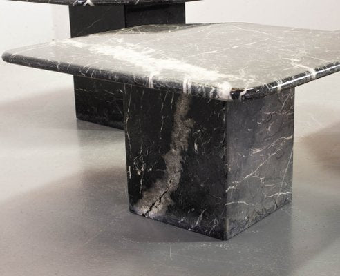 Black Carrara Marble Side Tables with Oblique Angles, Italy, 1970s, Set of 3-IXC-1409614