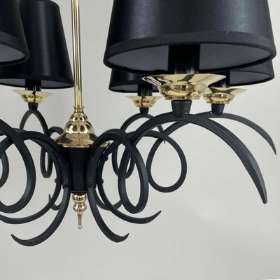 Black Cast Iron and Brass Chandelier from Jean Royere, France, 1950s-OE-1735677