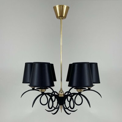 Black Cast Iron and Brass Chandelier from Jean Royere, France, 1950s-OE-1735677