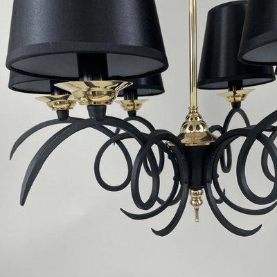 Black Cast Iron and Brass Chandelier from Jean Royere, France, 1950s-OE-1735677