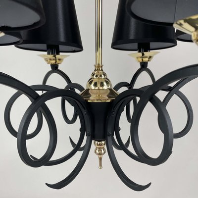 Black Cast Iron and Brass Chandelier from Jean Royere, France, 1950s-OE-1735677