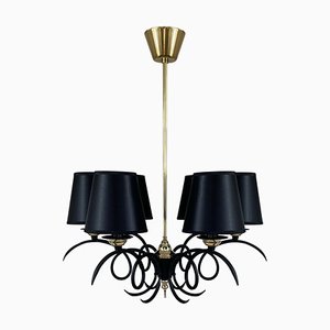 Black Cast Iron and Brass Chandelier from Jean Royere, France, 1950s-OE-1735677