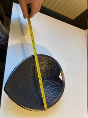 Black Ceramic Leaf Dish with Rattan by Ivar Jensen for Hedehus Keramik, 1960s-LCR-1228770