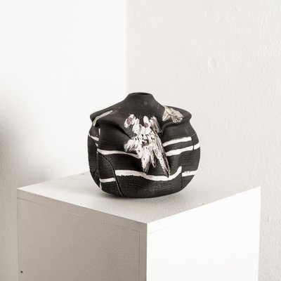 Black Ceramic Vessel with White Glaze-SQP-1762964