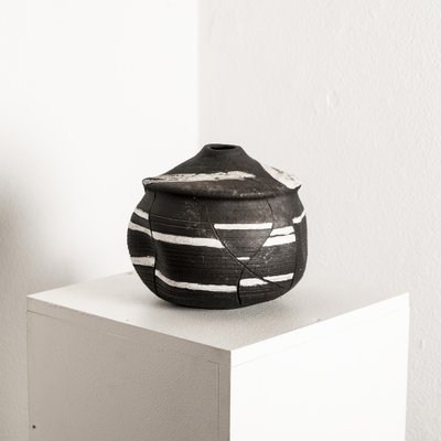 Black Ceramic Vessel with White Glaze-SQP-1762964