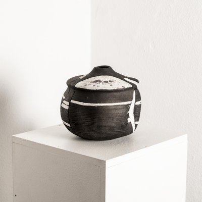 Black Ceramic Vessel with White Glaze-SQP-1762964