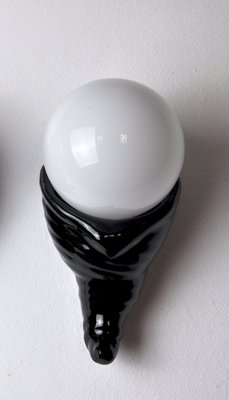 Black Ceramic & White Opaline Wall Sconce, France, 1980s-EJE-960622