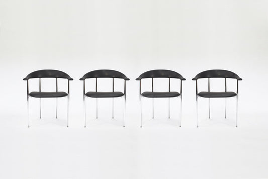 Black Chrome P40 Armchairs by Giancarlo Vegni for Fasem, 1980s, Set of 4