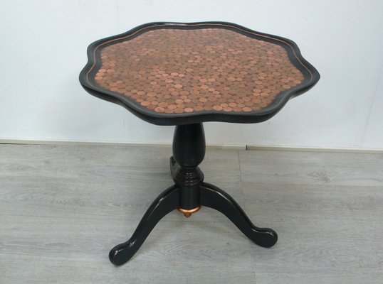 Black & Copper Round Side Table, 1940s-HIZ-1261728