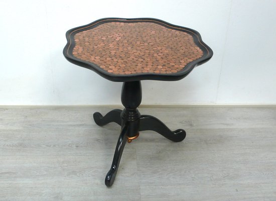 Black & Copper Round Side Table, 1940s-HIZ-1261728